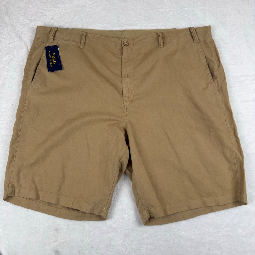 Polo Ralph Lauren Mens 44T (Fit 46") Beige Linen Cotton Classic Fit Shorts New